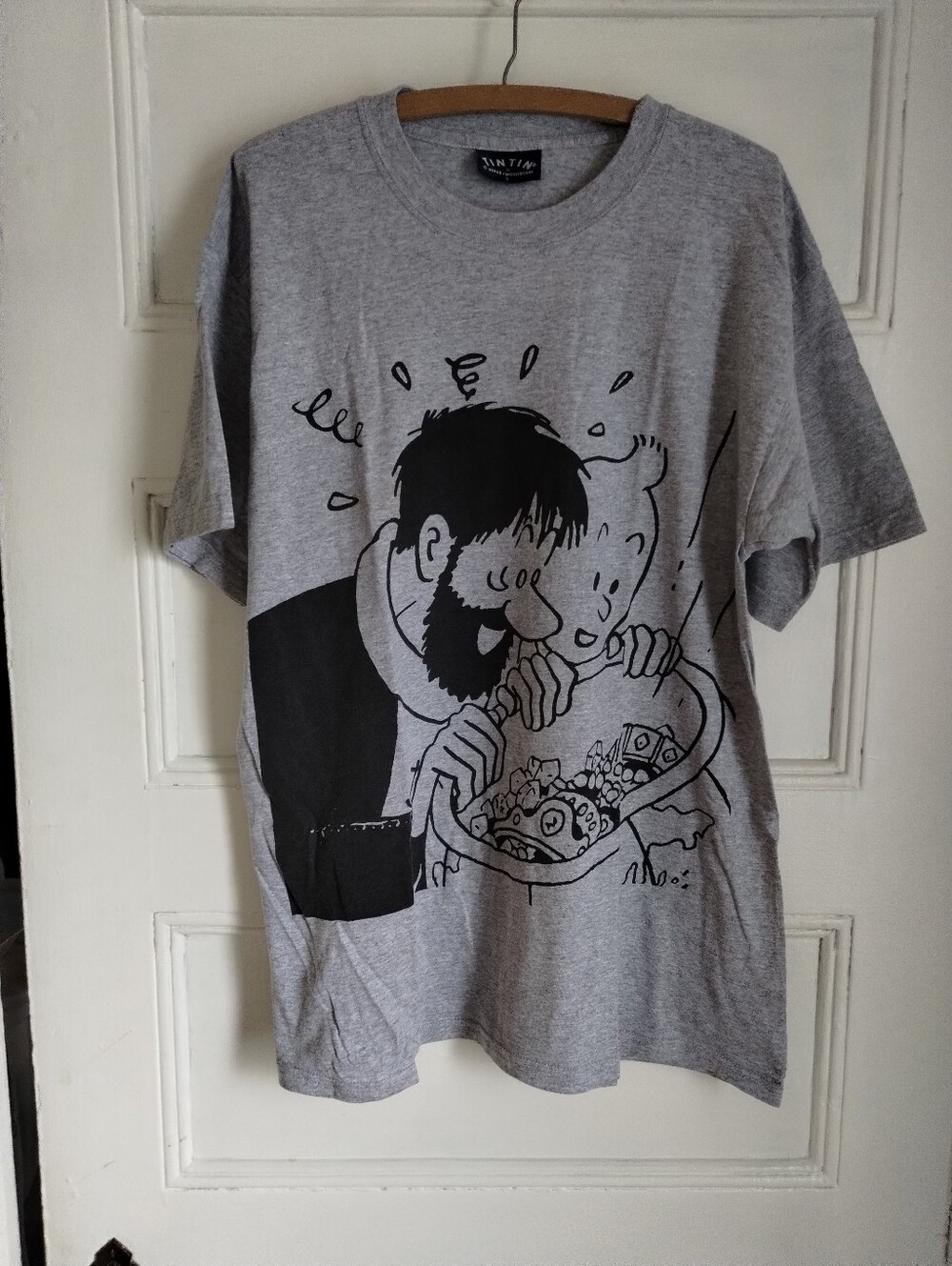 Tintin Men's Grey Graphic Crew Neck T-Shirt